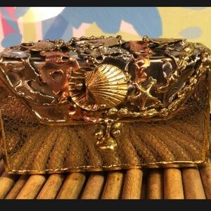 LUNACY DESIGN hand-made hammered METAL COPPER SHOULDER BAG PURSE Fish/Shell